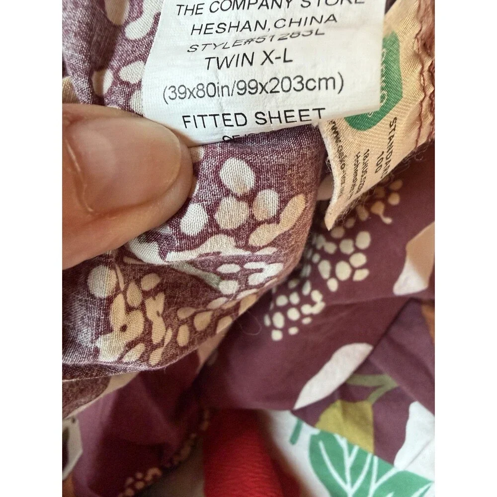 The Company Store Twin XL Fitted Sheet Adley Floral Cotton Plum Yellow White